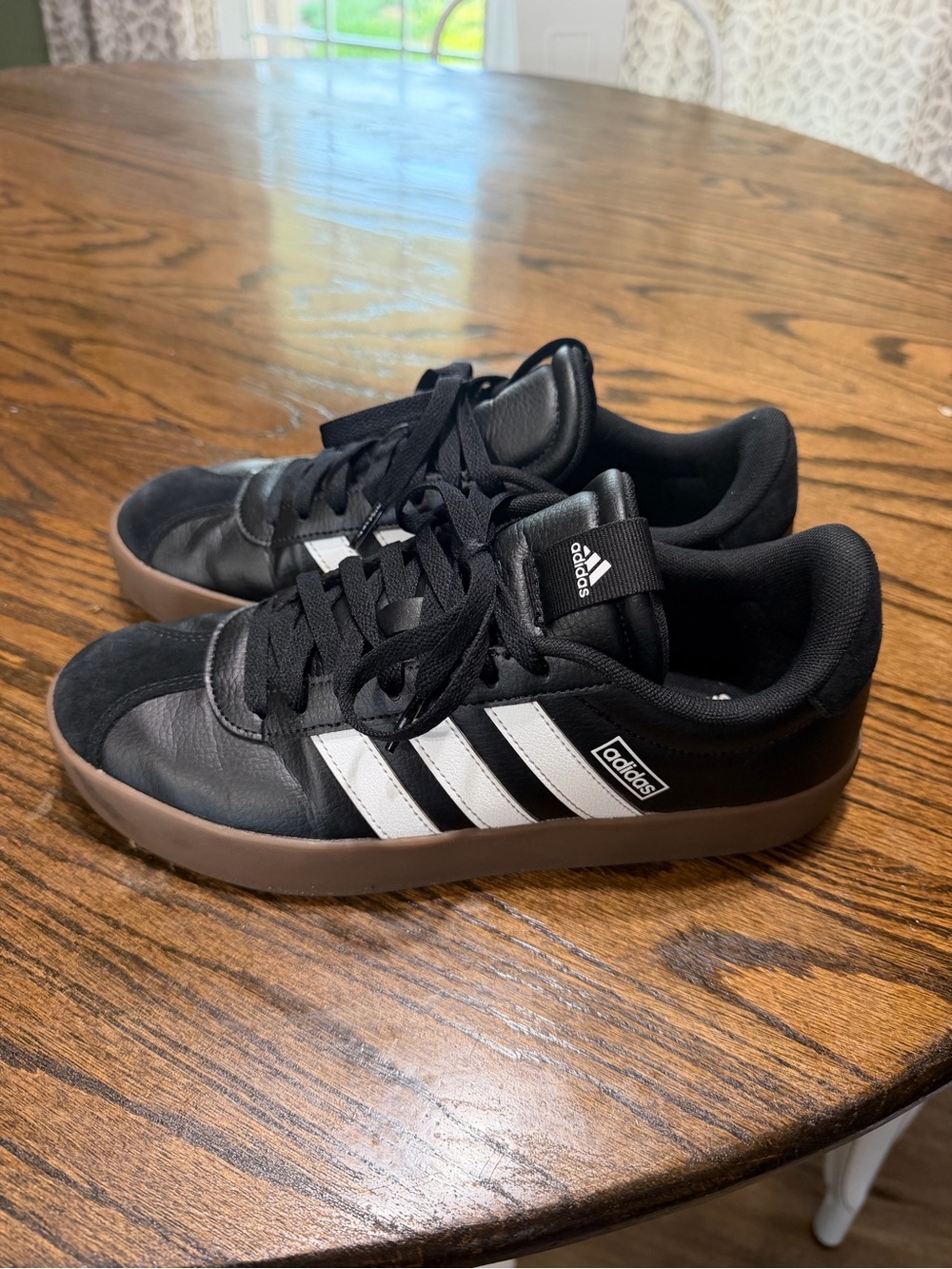 Adidas Black Sneakers with White Stripes and Brown Gum Sole size 8 women’s $30